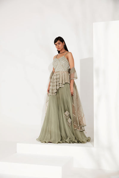 Tea Green Strappy Peplum Set