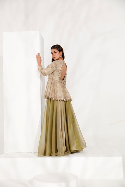 Leaf Green Collar Peplum Set