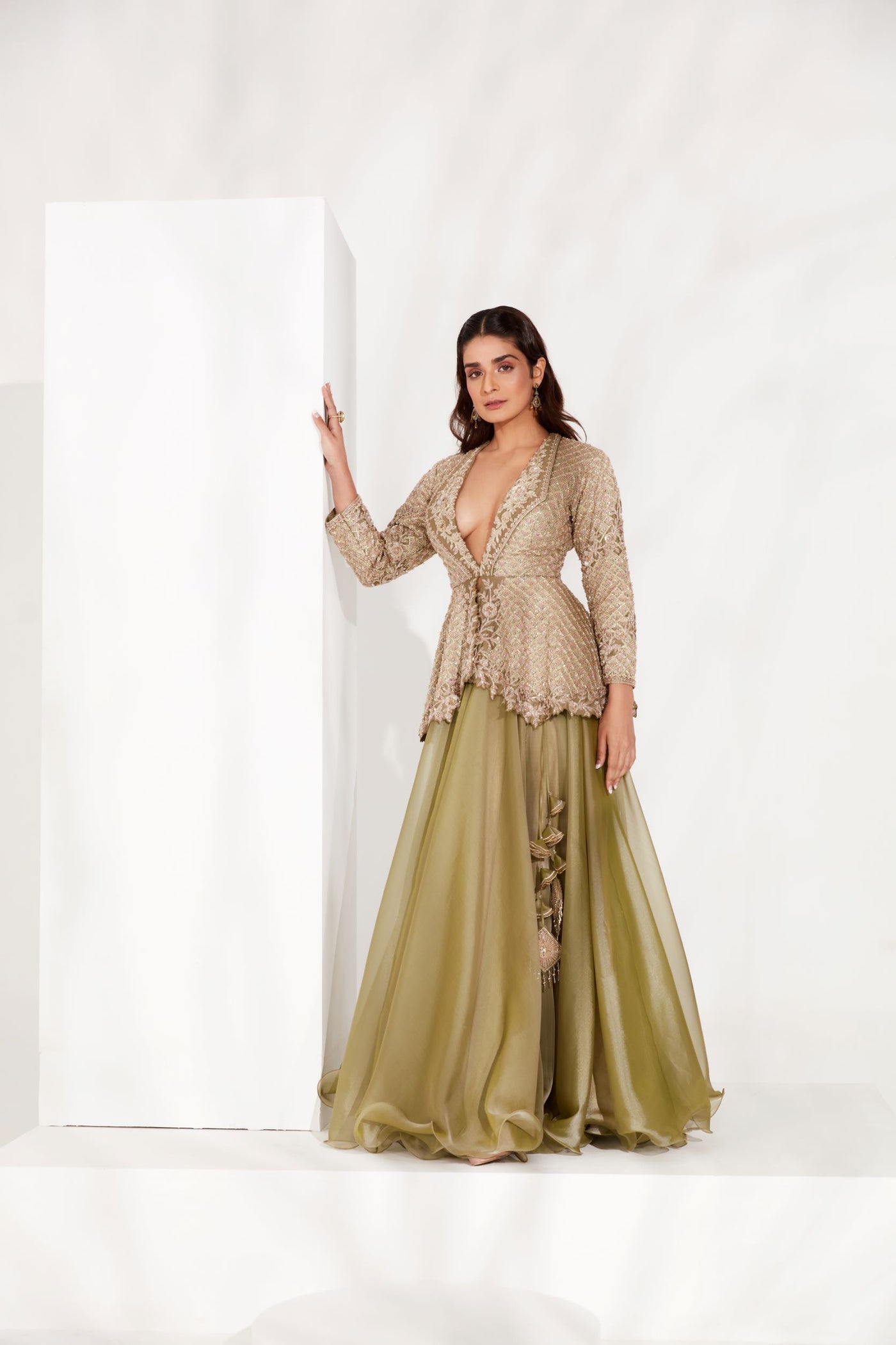 Leaf Green Collar Peplum Set