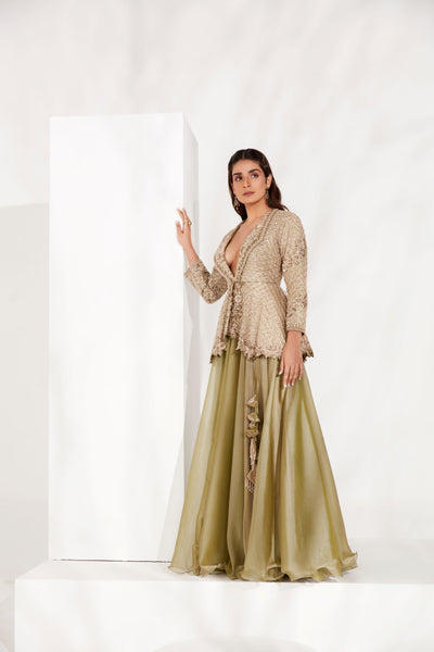 Leaf Green Collar Peplum Set