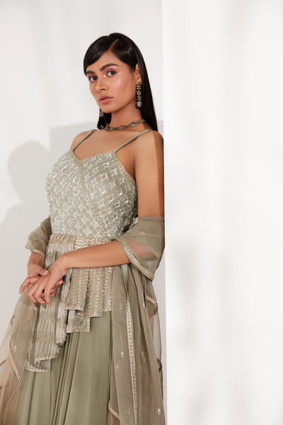 Tea Green Strappy Peplum Set