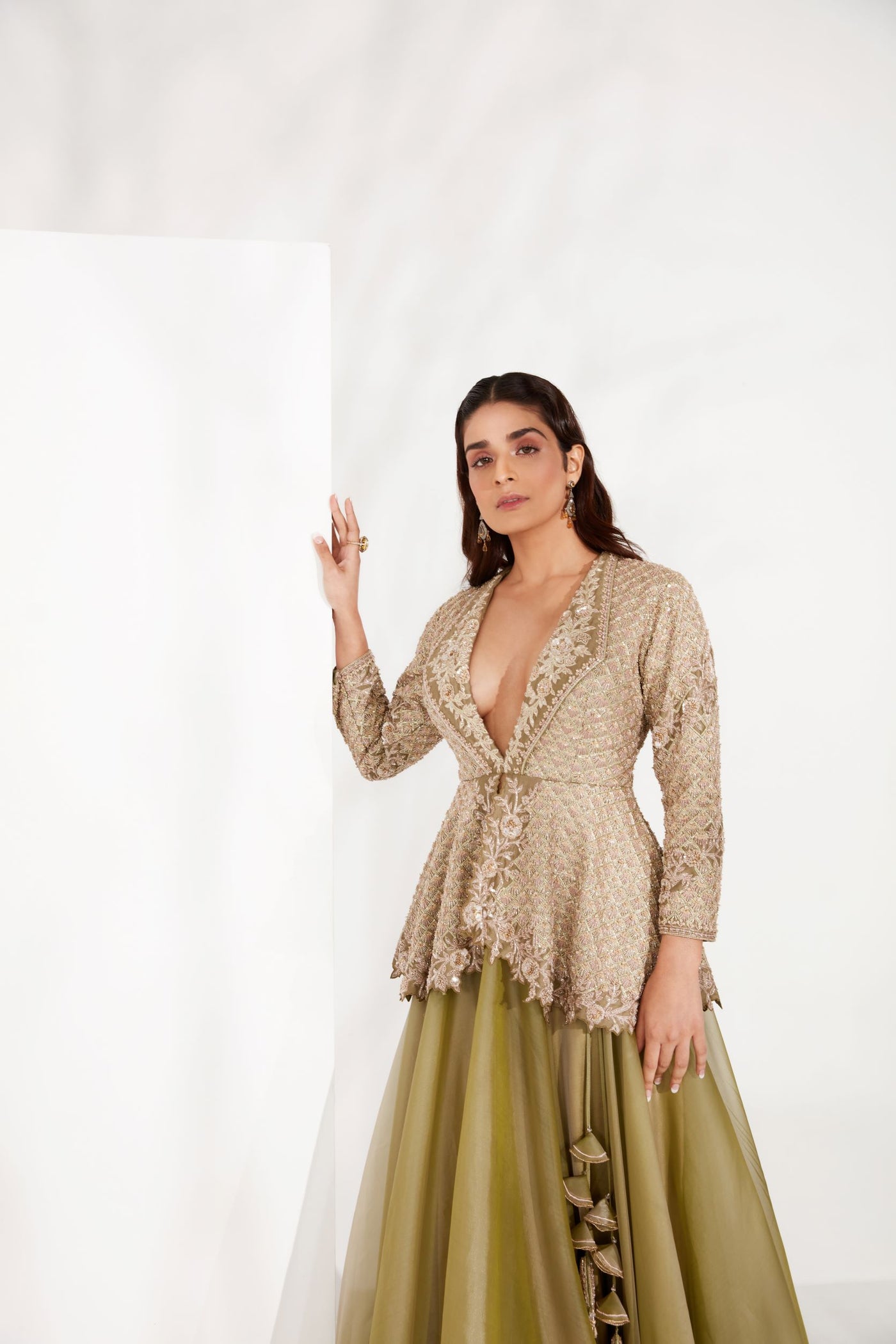 Leaf Green Collar Peplum Set