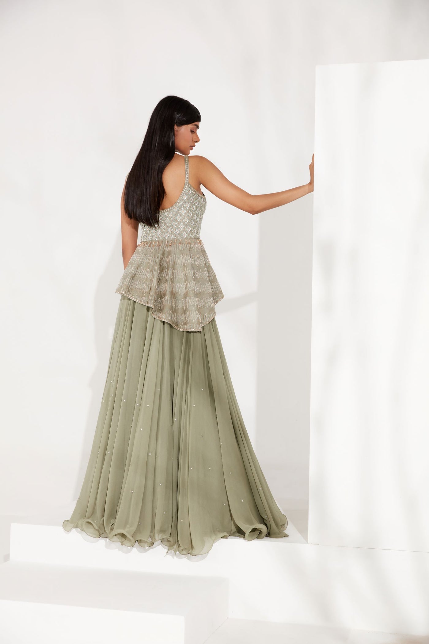 Tea Green Strappy Peplum Set