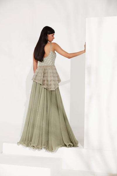 Tea Green Strappy Peplum Set