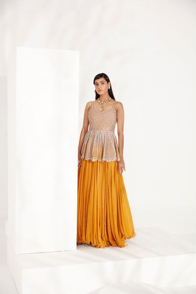 Mustard Kali Peplum Skirt Set