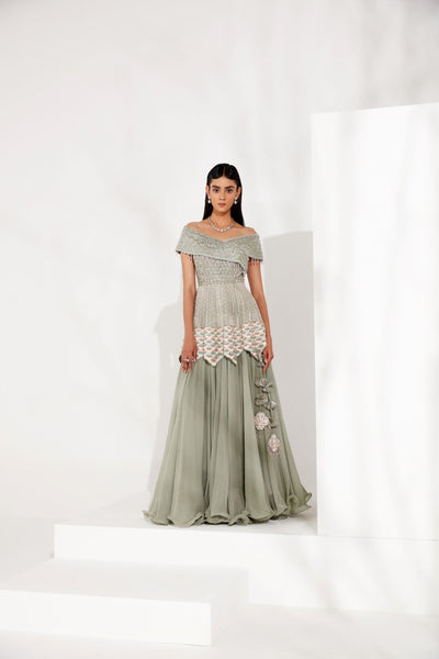 Tea Green Peplum Skirt Set