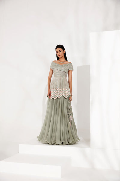 Tea Green Peplum Skirt Set