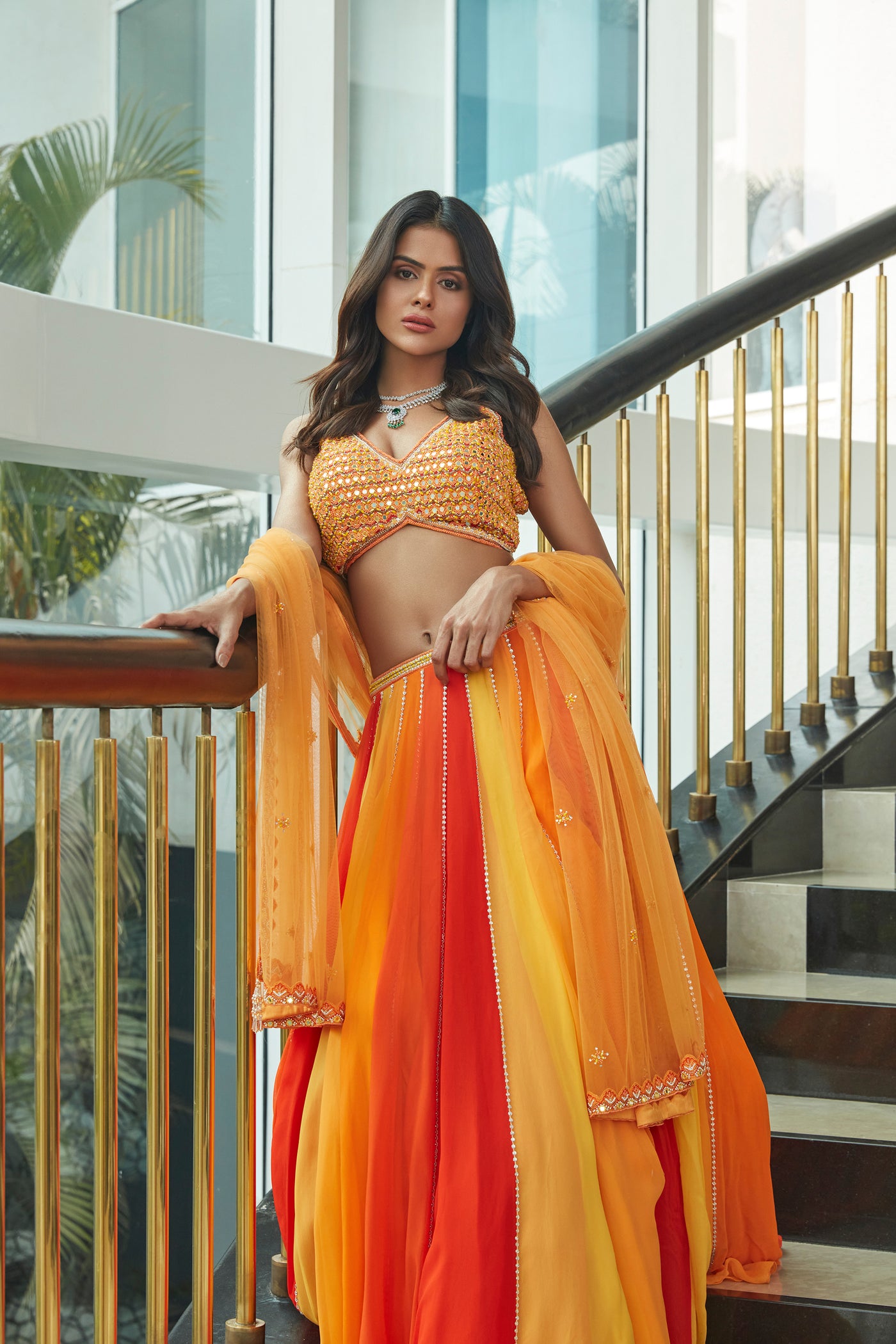 Priyanka Choudhary In Our Orange Shade Embellished Lehenga Set