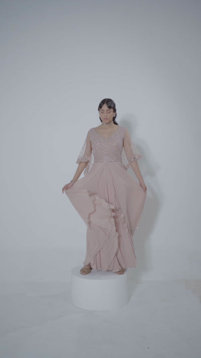 Peach Quartz Back Cape Gown