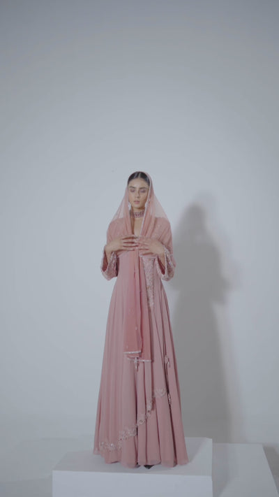 Buffed Peach Angrakha Anarkali Set